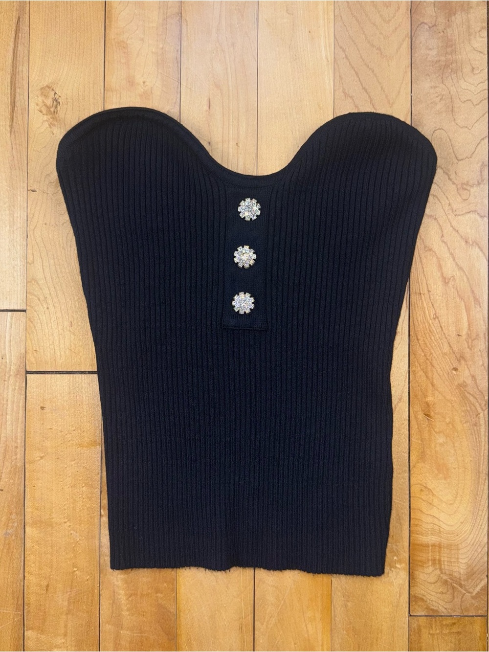 Milk & Honey Black Ribbed Strapless Sweater Top Womens Size Small Rhinestone